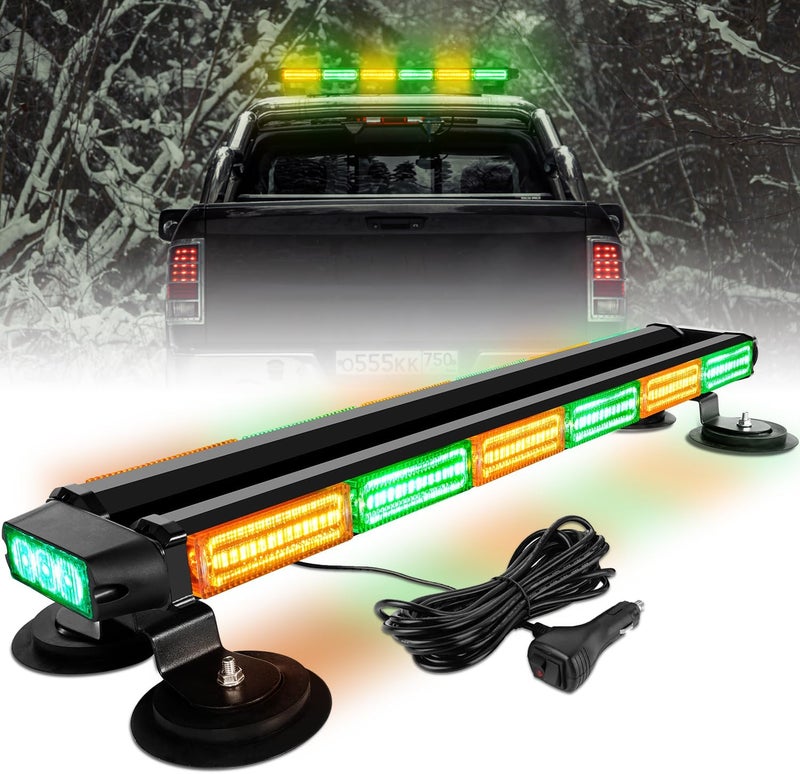 ASPL 26inch 126 LED Rooftop Emergency Strobe Lights Bar Double Side Flashing Safety Warning Traffic Advisor Light Bar Hazard Snow Plow Light for Trucks Vehicles Construction Tow Pickup(Amber/Green) - Image 1